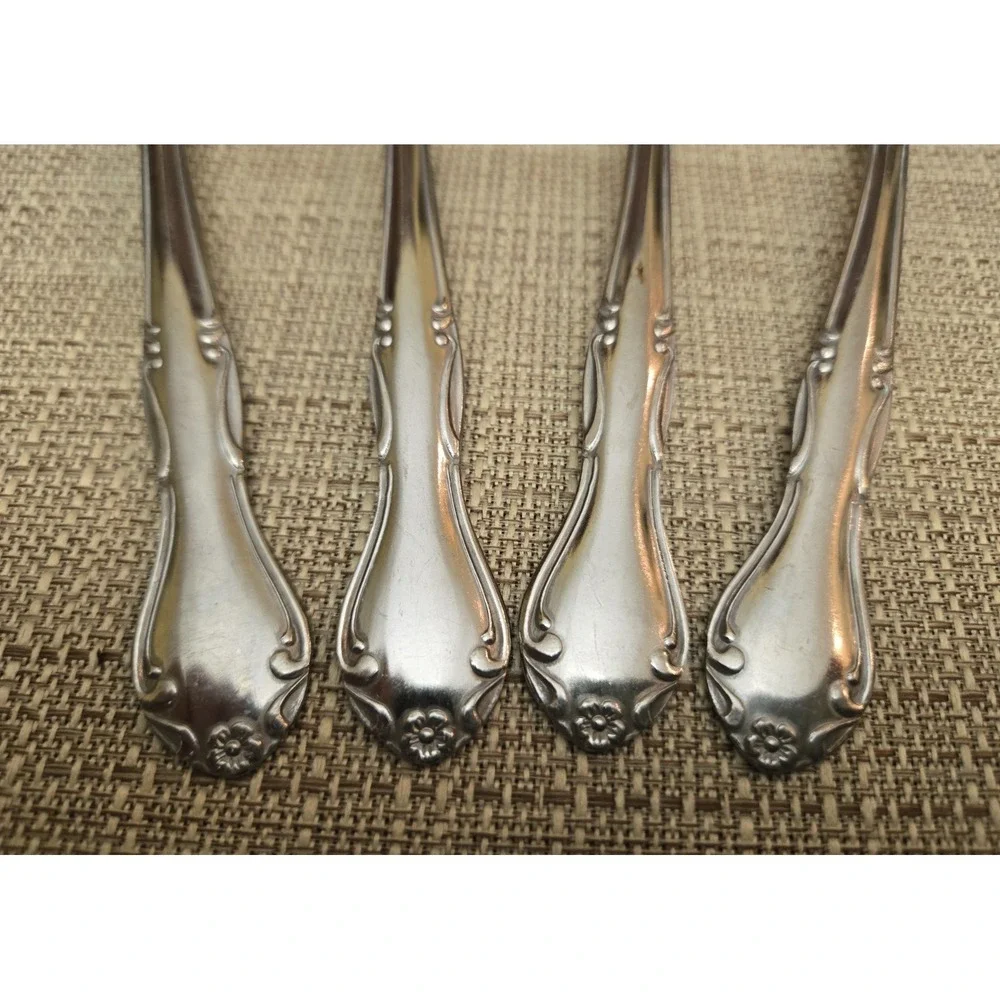 Oneida‎ MELINDA JAPAN Stainless, Flower Tip Glossy Flatware Lot Of 4 Tablespoons